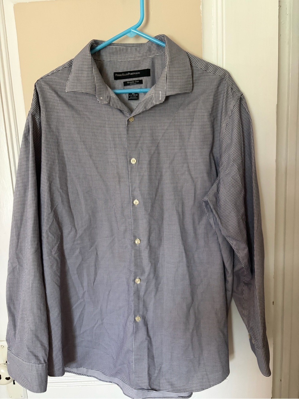 Perry Ellis Micro-Check Dress Shirt in Blue and White